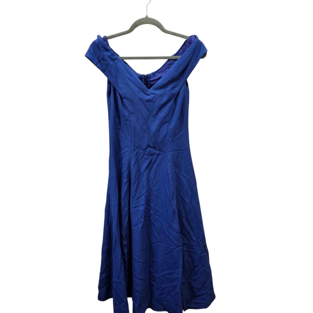 Vintage Vivian Dessy Diamond Blue Off Shoulder Formal Prom Dress Size 8 USA